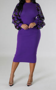 “Raenelle” Sequin Sleeve Dress-Purple