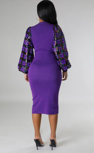 “Raenelle” Sequin Sleeve Dress-Purple