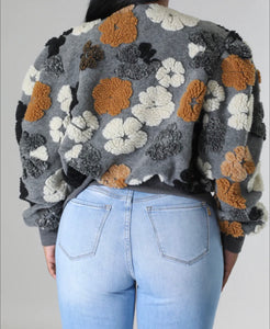 “Ariana” Floral Bomber-Gray Multi