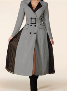 "Jackie" Houndstooth Coat with Pleated Detail