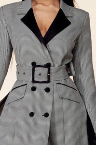 "Jackie" Houndstooth Coat with Pleated Detail