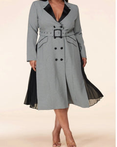 "Jackie" Houndstooth Coat with Pleated Detail