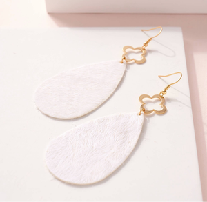 Calf Hair Teardrop Earrings- Off White