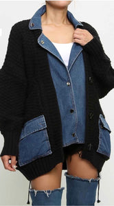 “Valencia” Sweater Coat-Black & Denim