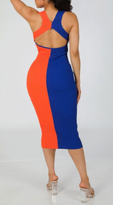 “Amaris” Colorblock Dress- Blue & Orange