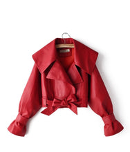 Load image into Gallery viewer, “Mia” Cropped Vegan Leather Jacket- Red
