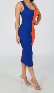 “Amaris” Colorblock Dress- Blue & Orange