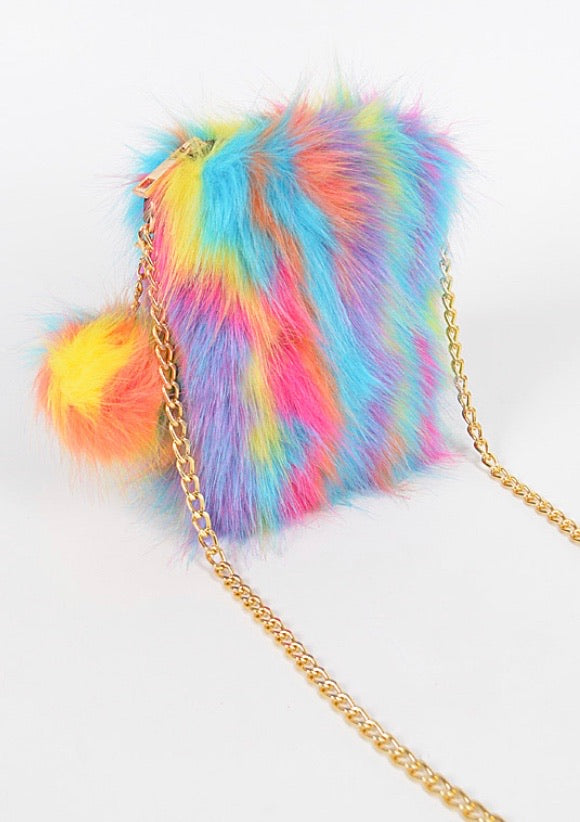 “Cynthia” Faux Fur Crossbody- Cotton Candy