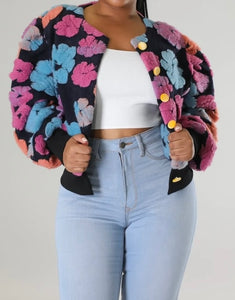 “Ariana” Floral Bomber-Navy Multi