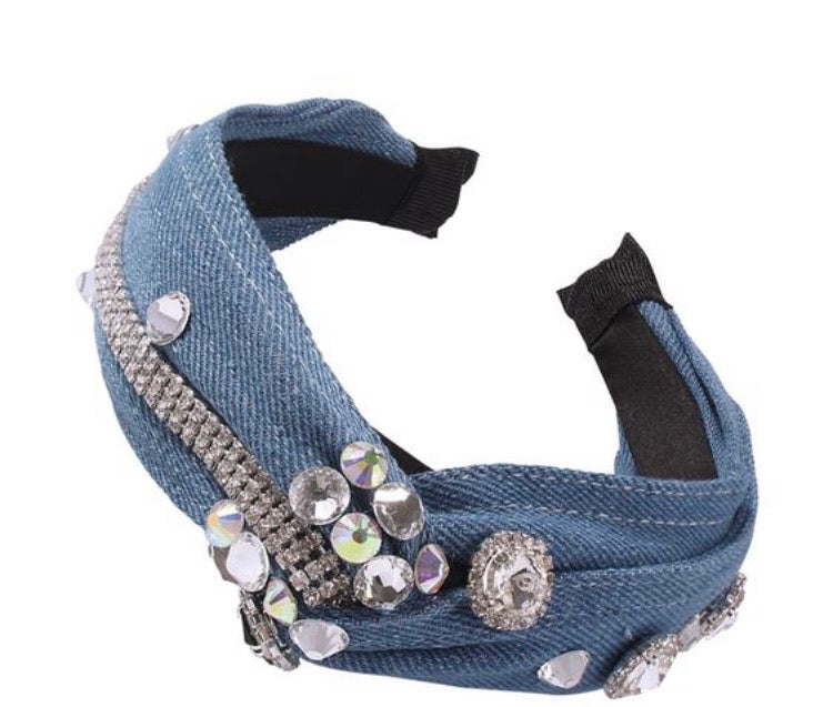 “Tia” Embellished Denim Headband