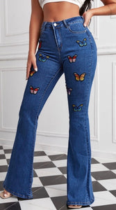 “Nia” High Waistline Denim with Butterfly Appliqué