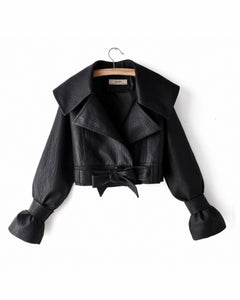 “Mia” Cropped Vegan Leather Jacket- Black