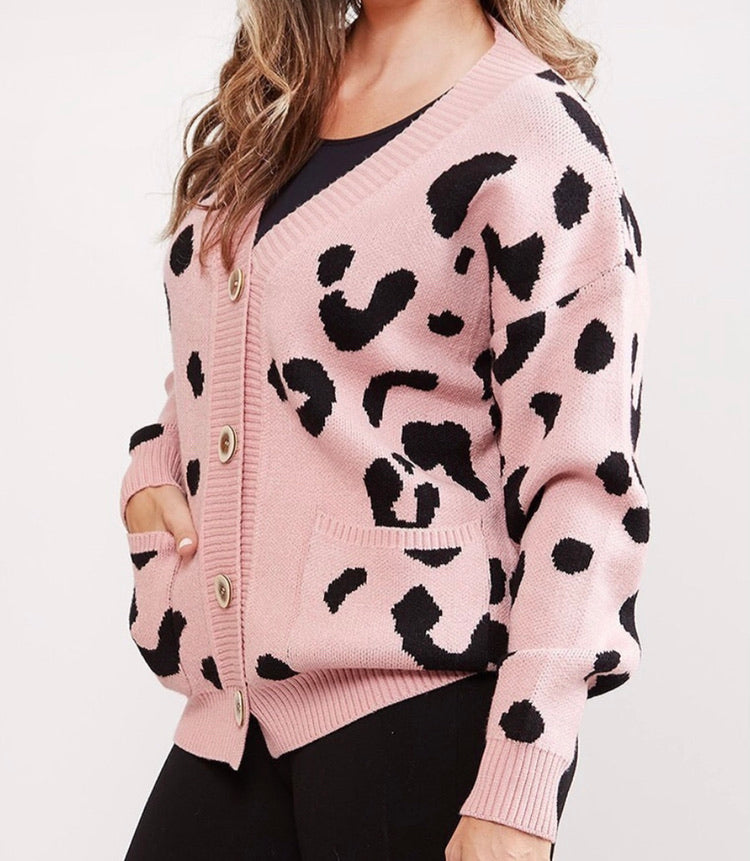 “Cindy” Animal Print Cardigan- Pink