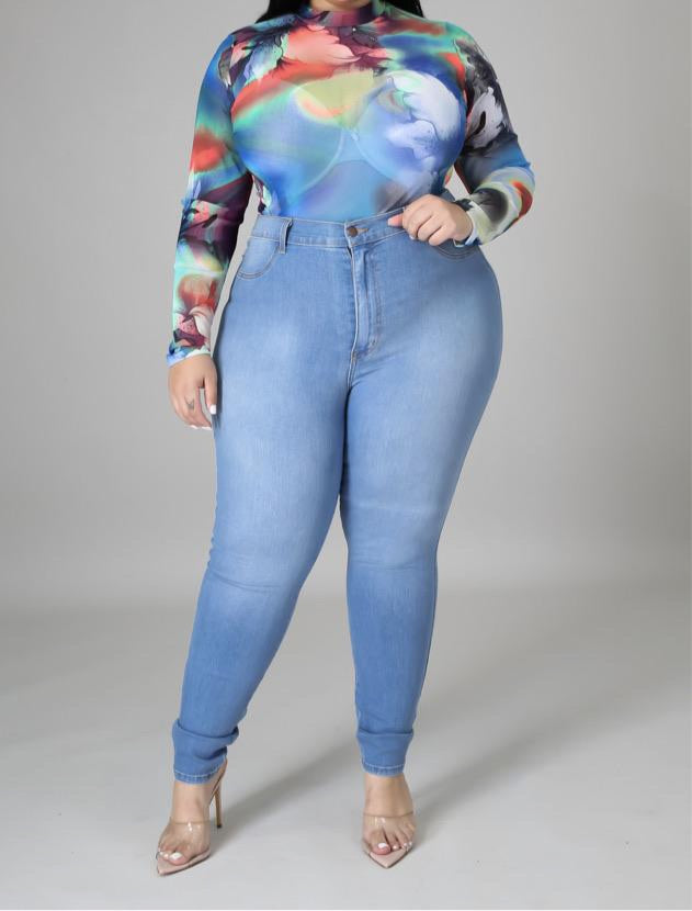 “IG Famous” Bodysuit-Blue Multicolor