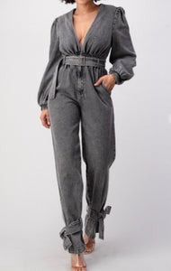 “Kaelynn” Black Denim Jumpsuit