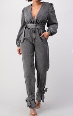 “Kaelynn” Black Denim Jumpsuit