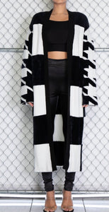 “Jaime” Black & White Cardigan Sweater Coat